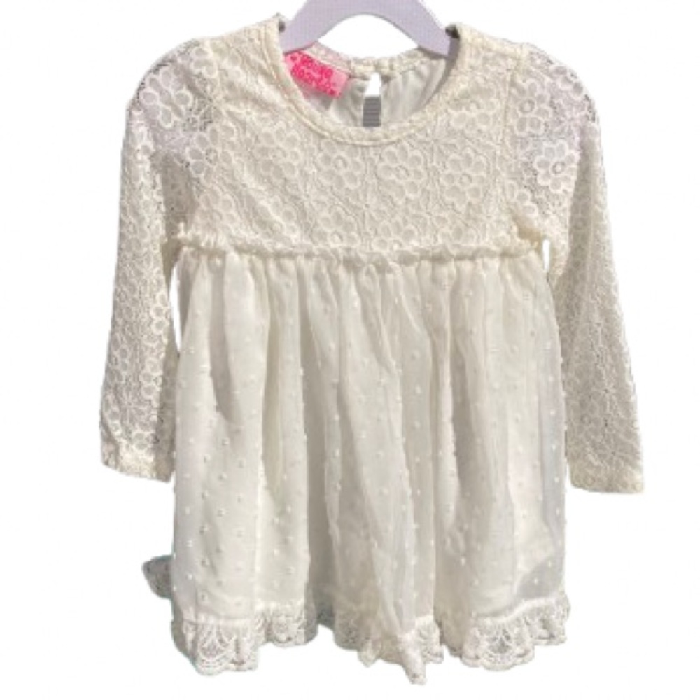 Vintage Ivory Lace Long Sleeve Dress x Young Hearts Girlโs 24 Months